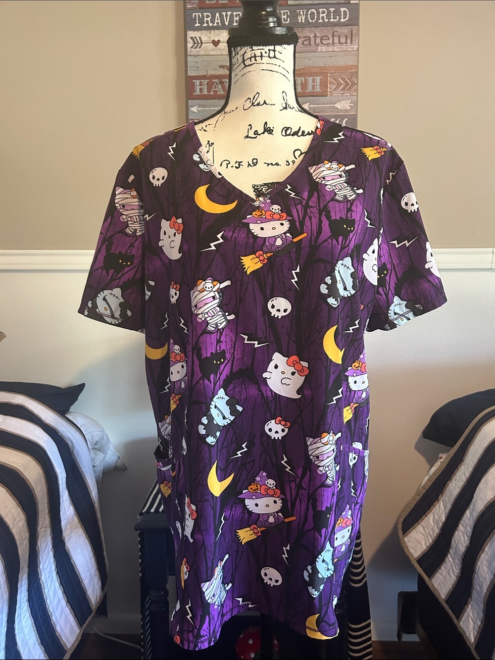 Hello Kitty Purple Scrub Top with Whimsical Design